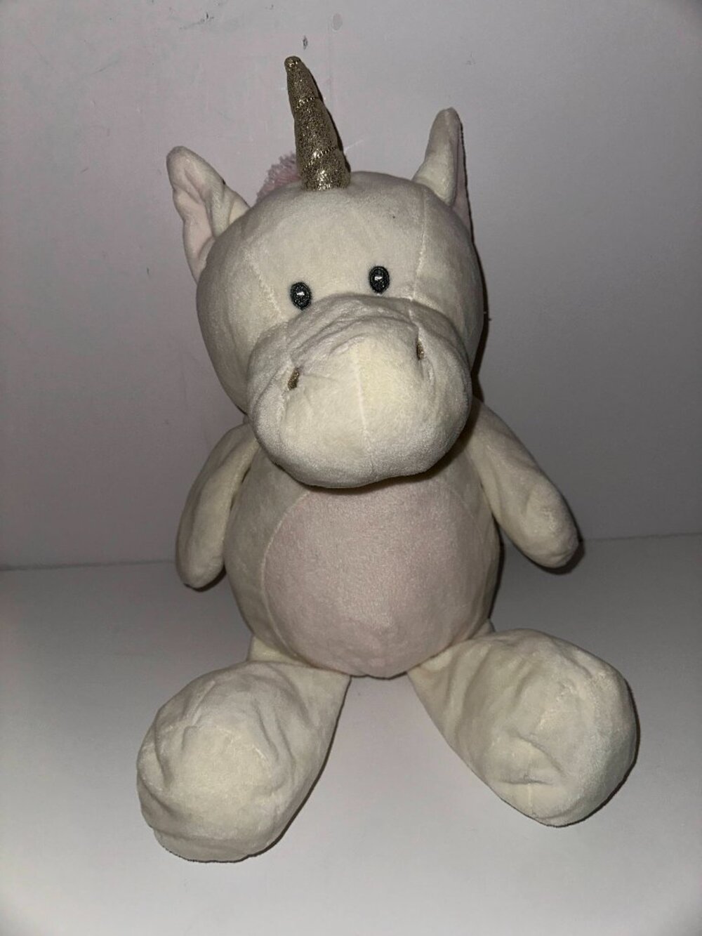 Kellytoy Kelly Baby Unicorn Plush Stuffed Rattle Lovey Toy Cream Pink 20" EUC